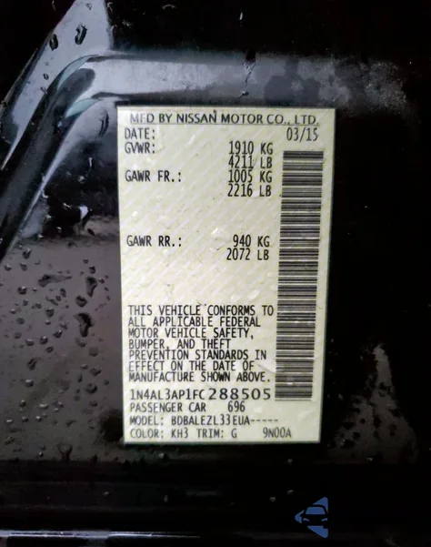 2015 Nissan Altima 2.5 z USA, uszkodzony, nr VIN 1N4AL3AP1FC288505